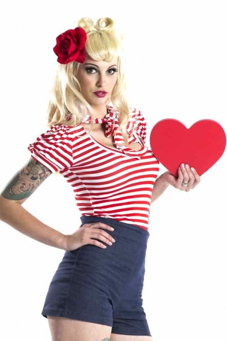 Striped Pussy bow Top Red