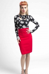 Red Pleat Pencil Skirt